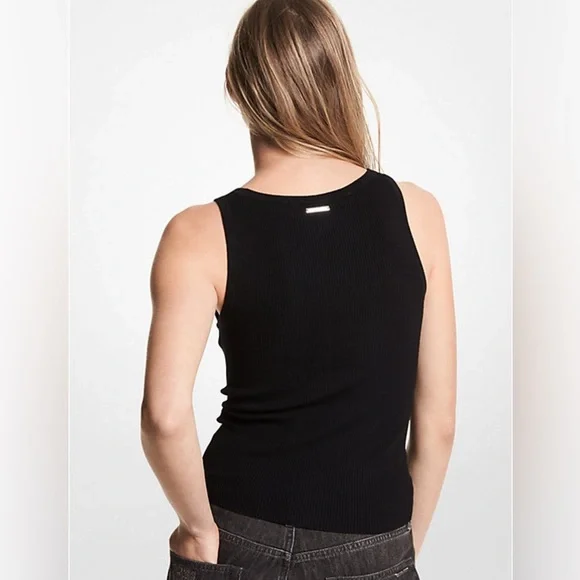 MICHAEL KORS Black Ribbed Knit Sleeveless Tank Top Medium - Picture 2 of 10